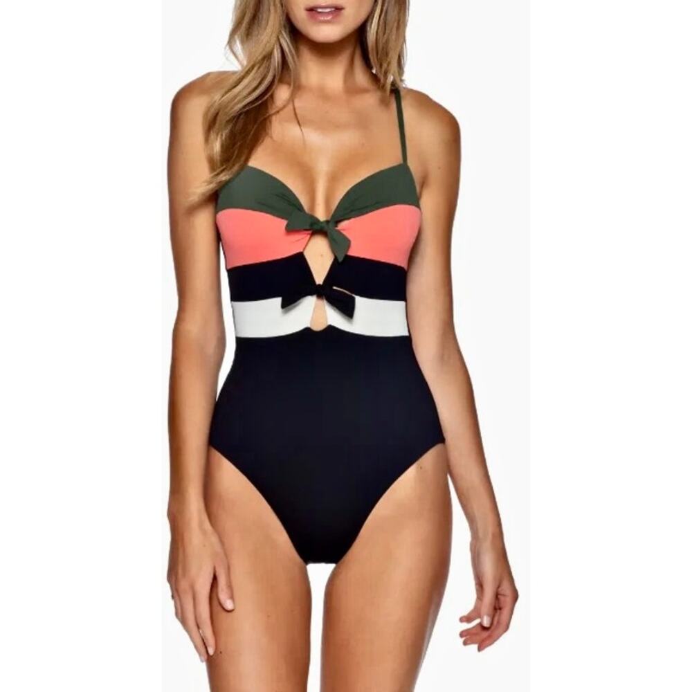 BECCA by Rebecca Virtue Circuit Eleanor Swimsuit One Piece Color Block Twist Bow